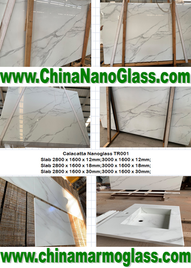 Calacatta Nano Crystal Glass Slabs